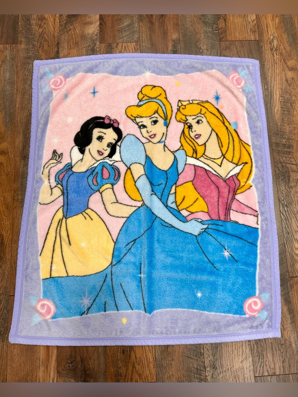 Vintage Disney Princess Plush Baby Blanket 36"×40" Snow White Cinderella Aurora